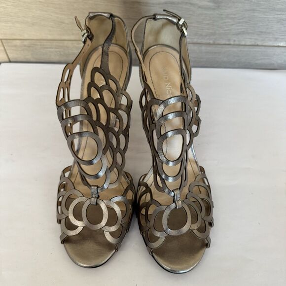 Klub Nico Millie Gun Metal Cutout Leather High Heel Sandals Women 11 Sexy Party - Picture 2 of 14